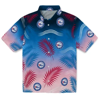 Philadelphia 76ers Hawaiian Shirt - Ombre Fronds Blue