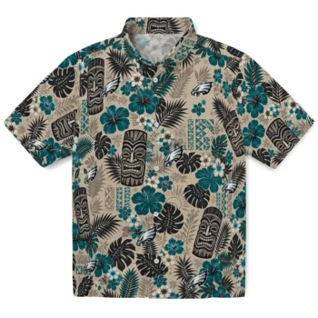 Philadelphia Eagles Hawaiian Shirt - Tiki Masks Warm Beige