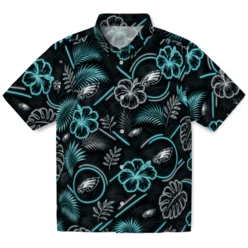 Philadelphia Eagles Hawaiian Shirt - Neon Florals Black