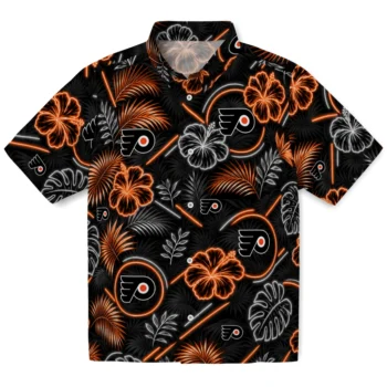 Philadelphia Flyers Hawaiian Shirt - Neon Florals Black