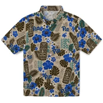 Pittsburgh Panthers Hawaiian Shirt - Tiki Masks Warm Beige