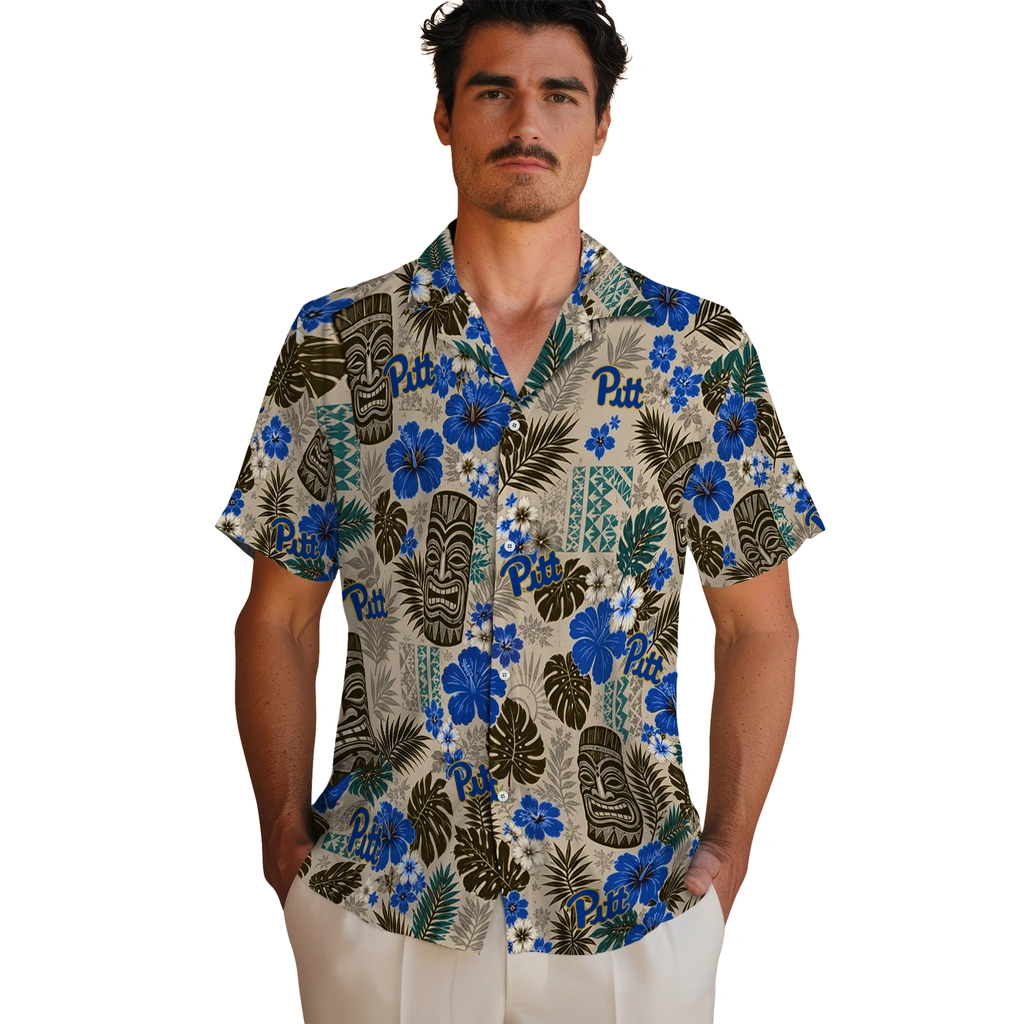 pittsburgh-panthers-hawaiian-shirt-custom-tiki-masks-warm-beige-fashion-forward.webp