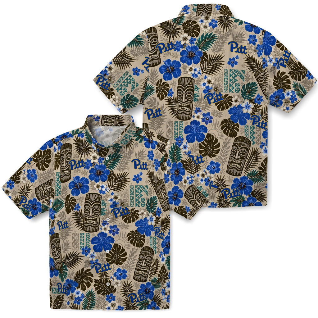 pittsburgh-panthers-hawaiian-shirt-custom-tiki-masks-warm-beige-high-quality.webp