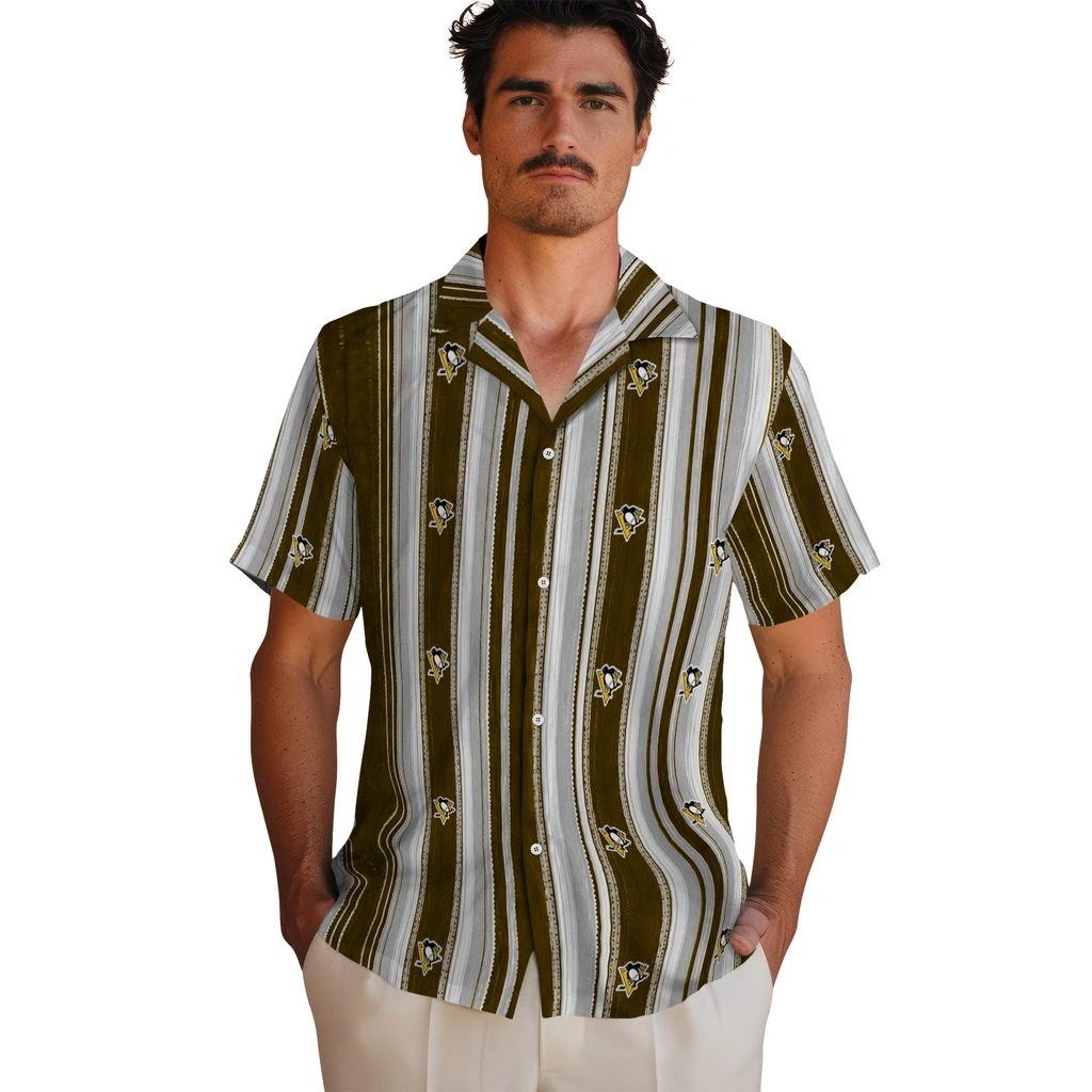 pittsburgh-penguins-hawaiian-shirt-custom-distressed-stripes-yellow-black-fashion-forward.webp
