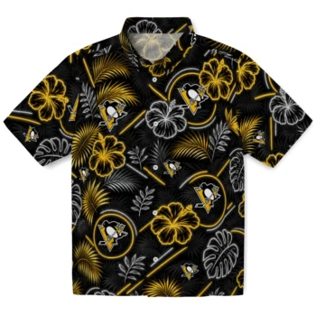 Pittsburgh Penguins Hawaiian Shirt - Neon Florals Black