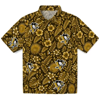 Pittsburgh Penguins Hawaiian Shirt - Crystal Foliage Yellow