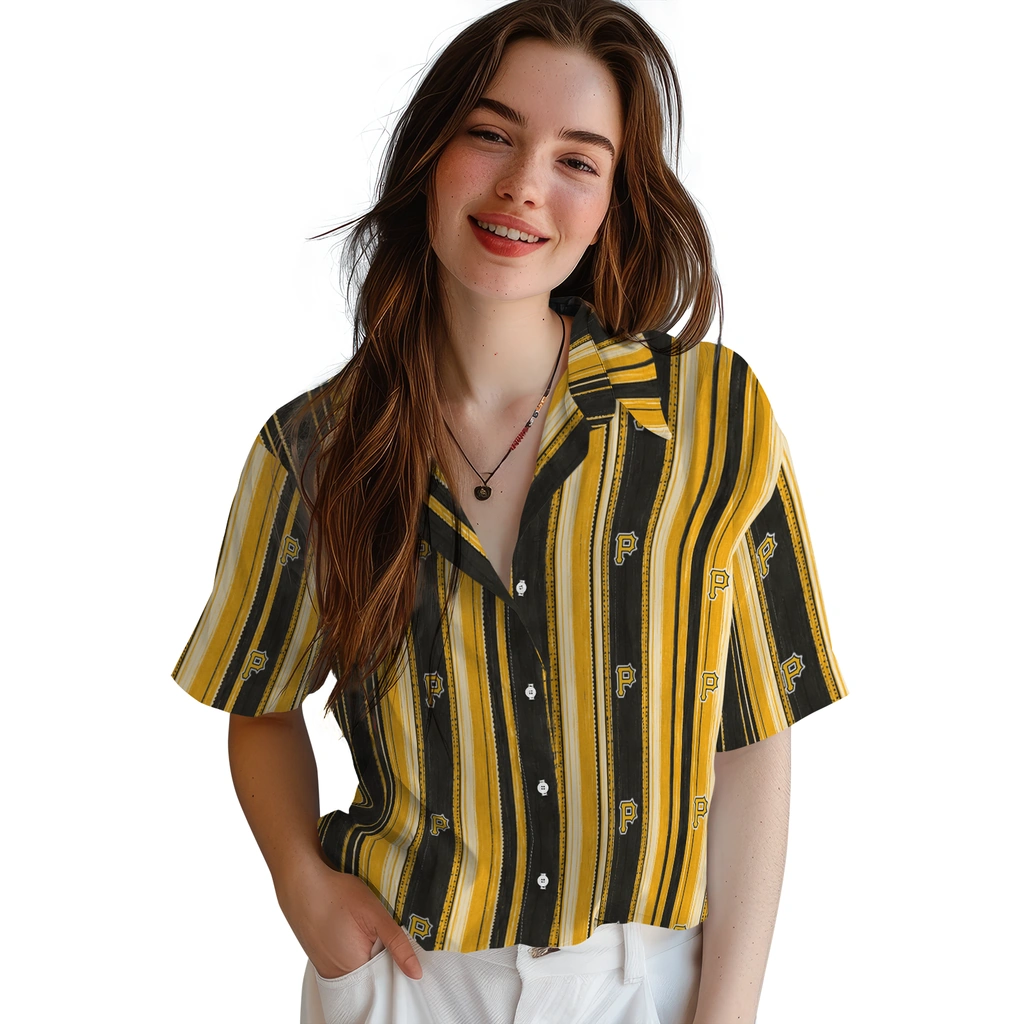 pittsburgh-pirates-hawaiian-shirt-custom-distressed-stripes-black-gold-latest-model.webp