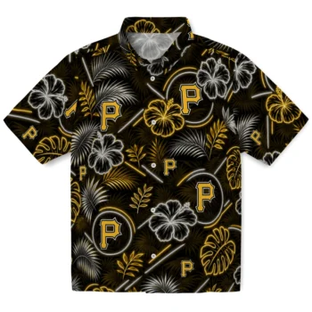 Pittsburgh Pirates Hawaiian Shirt - Neon Florals Black