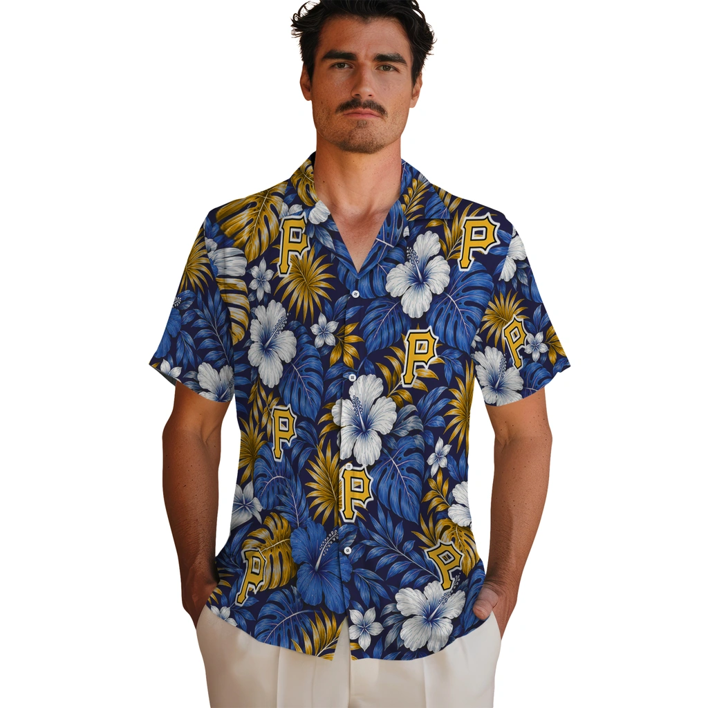 pittsburgh-pirates-hawaiian-shirt-personalized-hibiscus-monstera-black-fashion-forward.webp