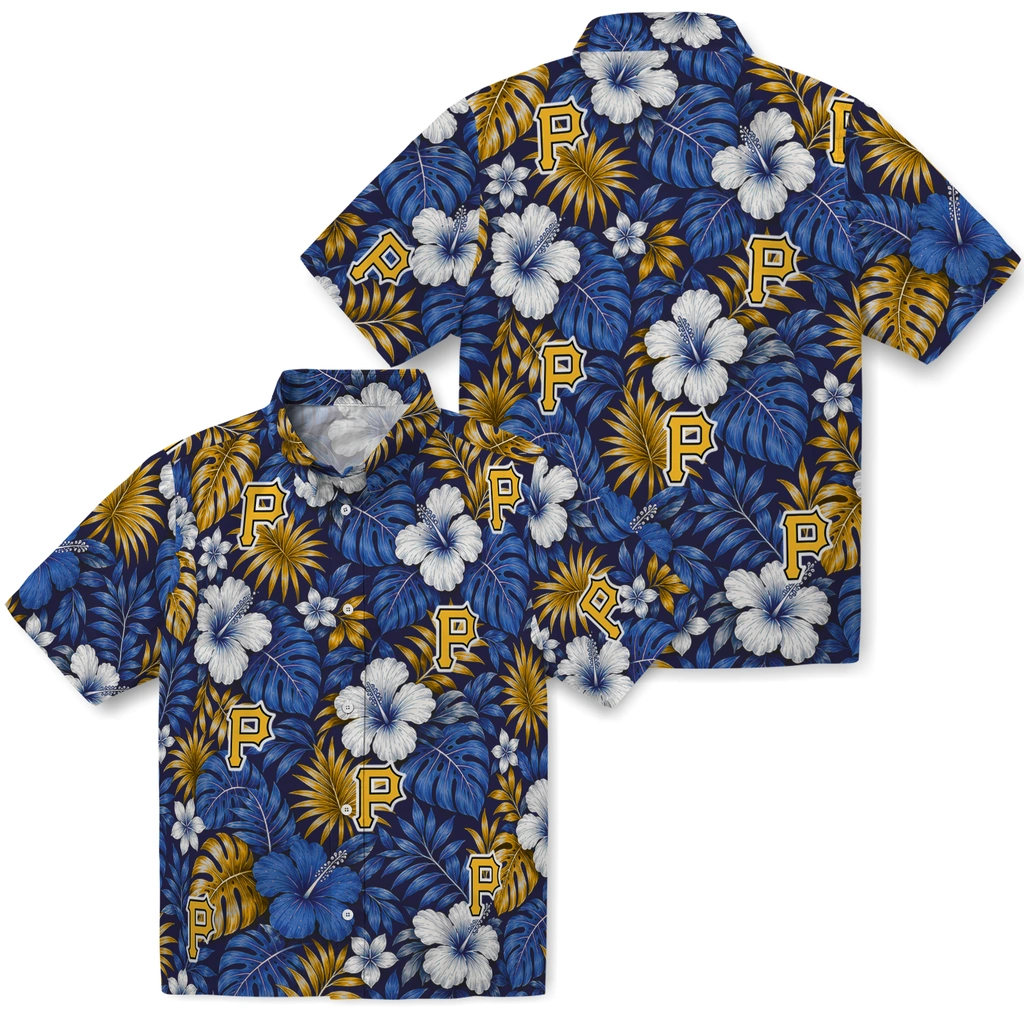pittsburgh-pirates-hawaiian-shirt-personalized-hibiscus-monstera-black-high-quality.webp
