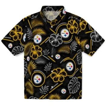 Pittsburgh Steelers Hawaiian Shirt - Neon Florals Black