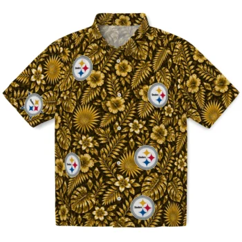 Pittsburgh Steelers Hawaiian Shirt - Crystal Foliage Gold