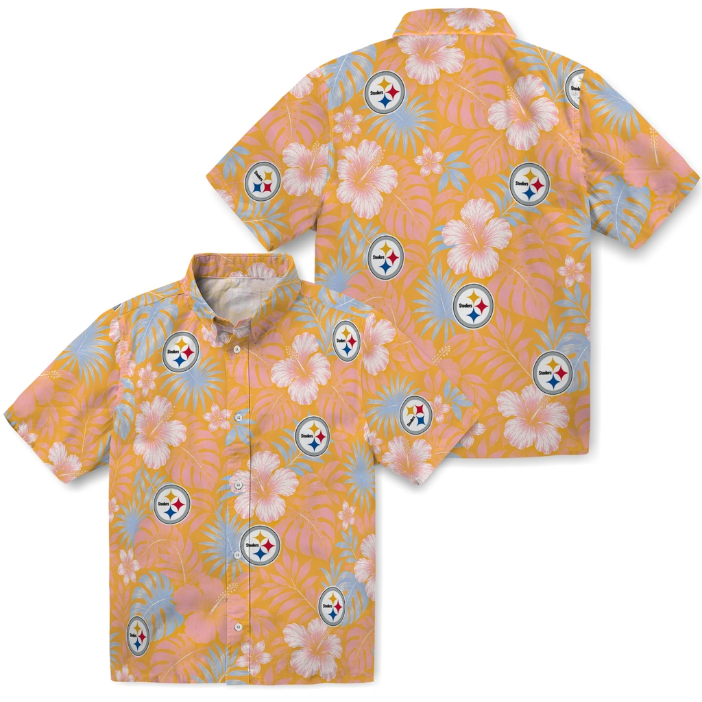 pittsburgh-steelers-hawaiian-shirt-customized-hibiscus-monstera-gold-high-quality.webp