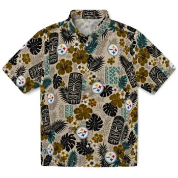 Pittsburgh Steelers Hawaiian Shirt - Tiki Masks Warm Beige