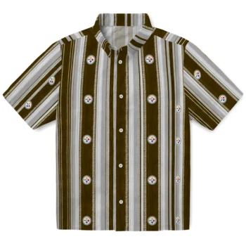 Pittsburgh Steelers Hawaiian Shirt - Distressed Stripes Gold Black
