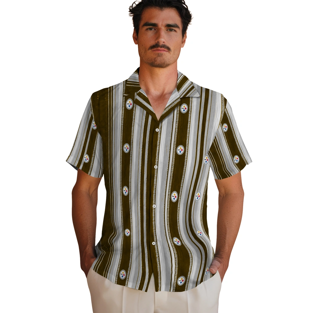 pittsburgh-steelers-hawaiian-shirt-personalized-distressed-stripes-gold-black-fashion-forward.webp