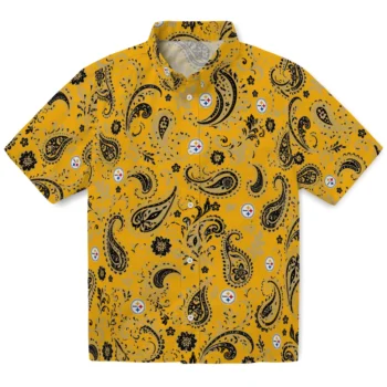 Pittsburgh Steelers Hawaiian Shirt - Paisley Print Gold