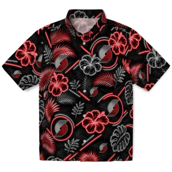 Portland Trail Blazers Hawaiian Shirt - Neon Florals Black