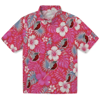 Portland Trail Blazers Hawaiian Shirt - Hibiscus Monstera Red