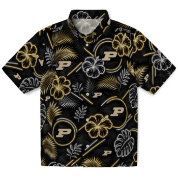 Purdue Boilermakers Hawaiian Shirt - Neon Florals Black