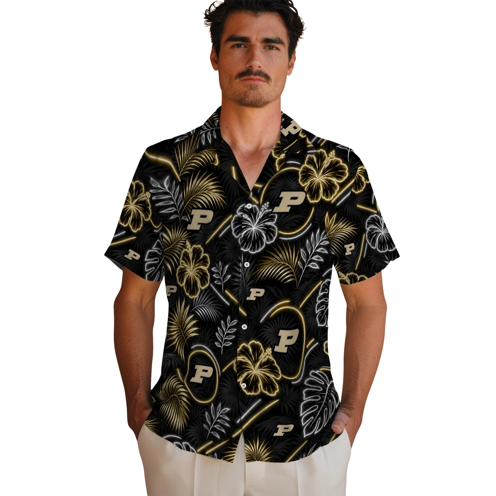 purdue-boilermakers-hawaiian-shirt-custom-neon-florals-black-fashion-forward.webp