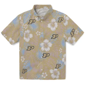 Purdue Boilermakers Hawaiian Shirt - Hibiscus Monstera Gold
