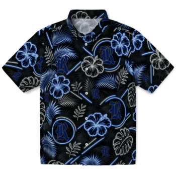 Rice Owls Hawaiian Shirt - Neon Florals Black