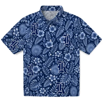 Rice Owls Hawaiian Shirt - Crystal Foliage Navy Blue
