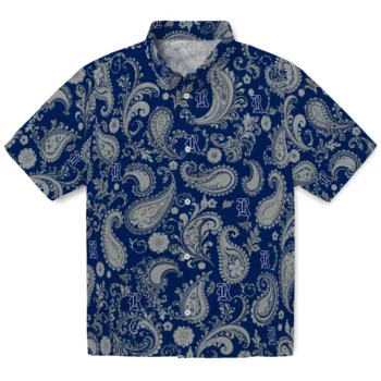 Rice Owls Hawaiian Shirt - Paisley Print Navy Blue