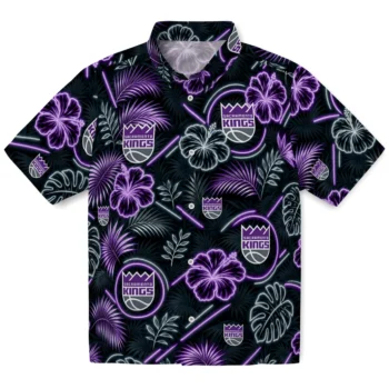 Sacramento Kings Hawaiian Shirt - Neon Florals Black