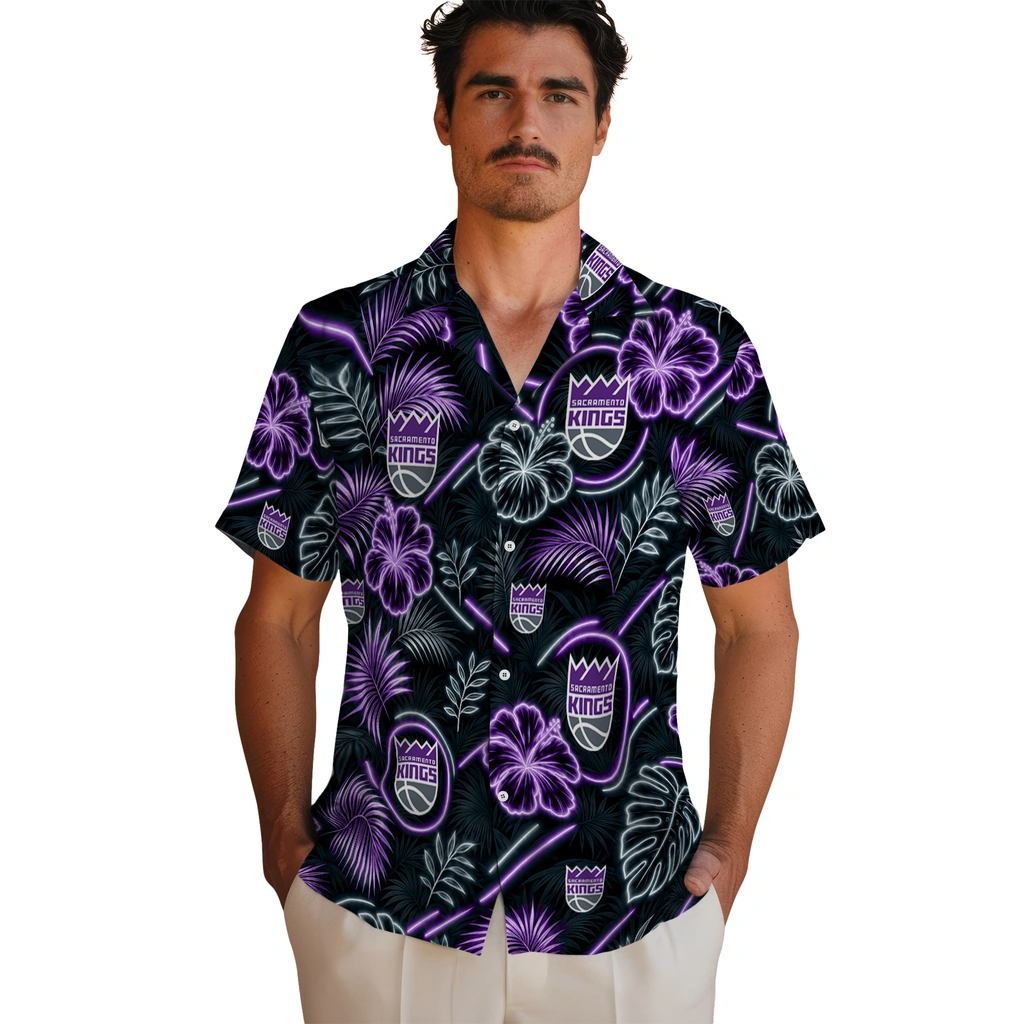 sacramento-kings-hawaiian-shirt-customized-neon-florals-black-fashion-forward.webp