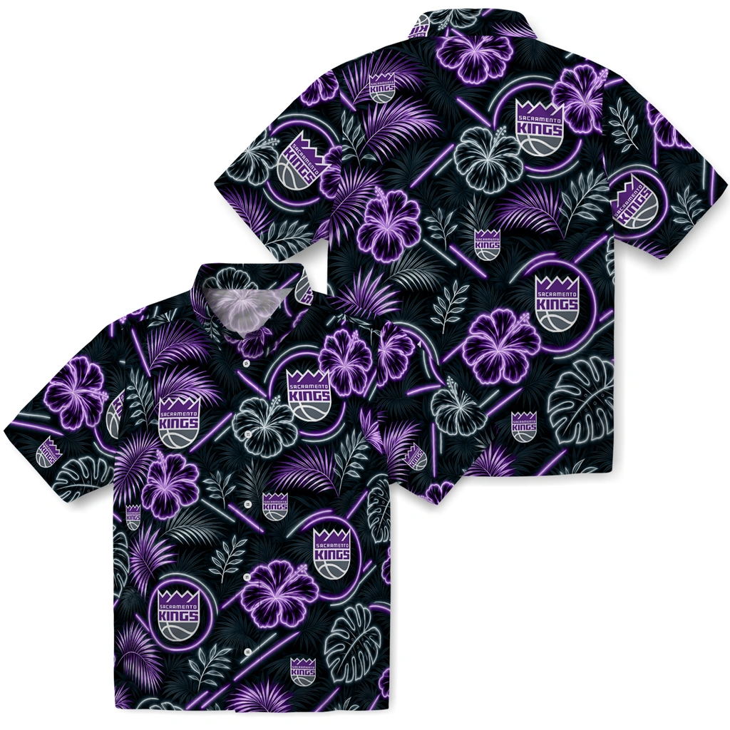 sacramento-kings-hawaiian-shirt-customized-neon-florals-black-high-quality.webp