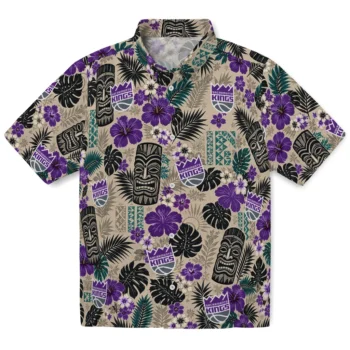 Sacramento Kings Hawaiian Shirt - Tiki Masks Warm Beige