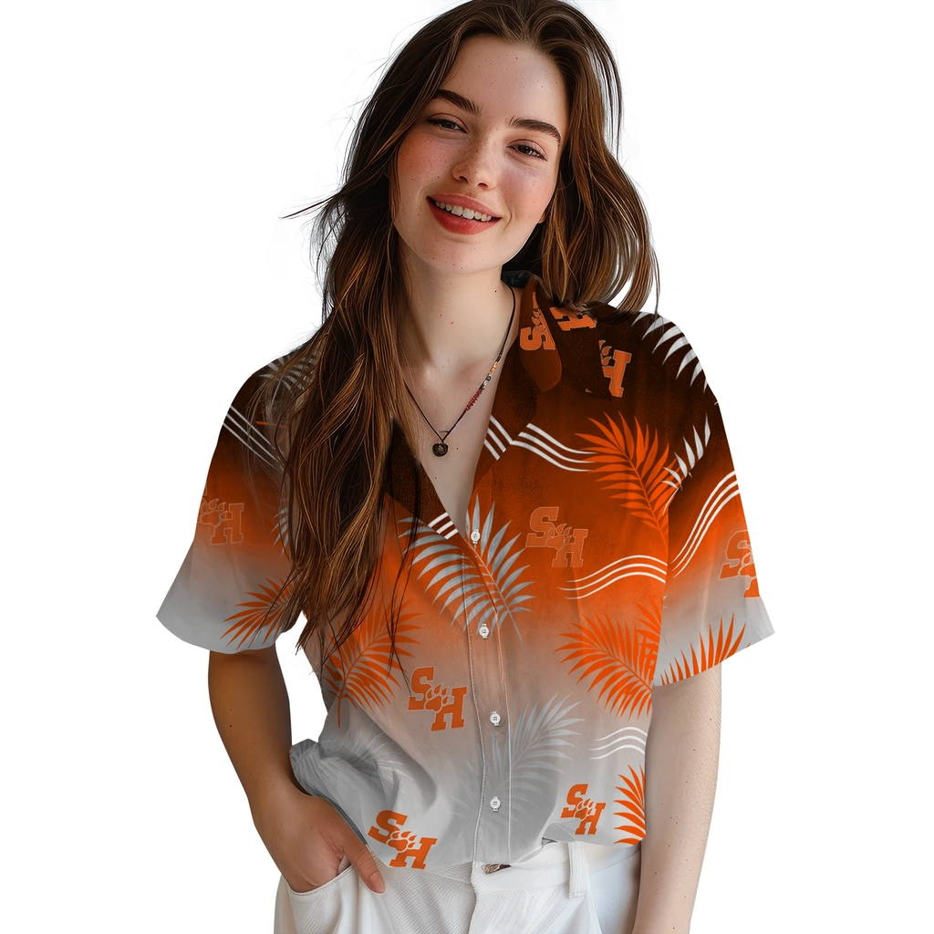 sam-houston-bearkats-hawaiian-shirt-customized-ombre-fronds-orange-latest-model.webp