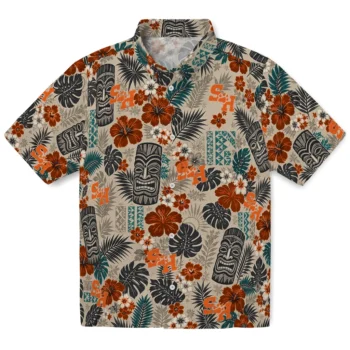 Sam Houston Bearkats Hawaiian Shirt - Tiki Masks Warm Beige