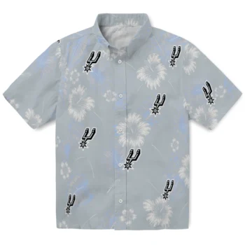 San Antonio Spurs Hawaiian Shirt - Hibiscus Monstera Silver