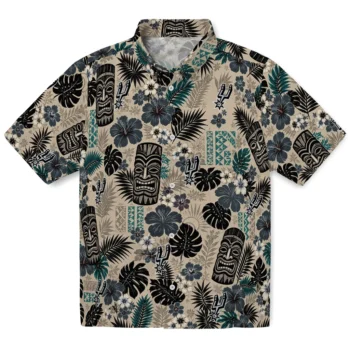 San Antonio Spurs Hawaiian Shirt - Tiki Masks Warm Beige