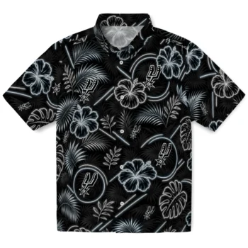 San Antonio Spurs Hawaiian Shirt - Neon Florals Black
