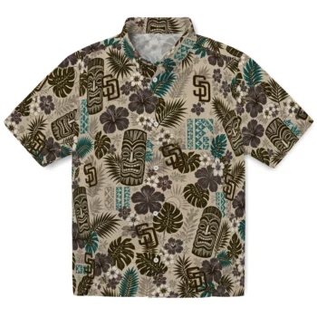 San Diego Padres Hawaiian Shirt - Tiki Masks Warm Beige