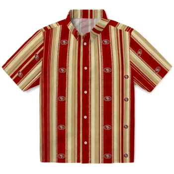 San Francisco 49ers Hawaiian Shirt - Distressed Stripes Red Gold