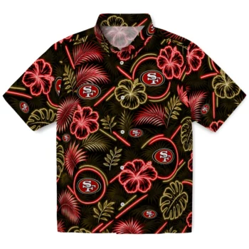 San Francisco 49ers Hawaiian Shirt - Neon Florals Black