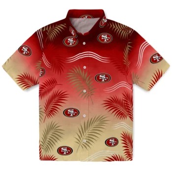 San Francisco 49ers Hawaiian Shirt - Ombre Fronds Red