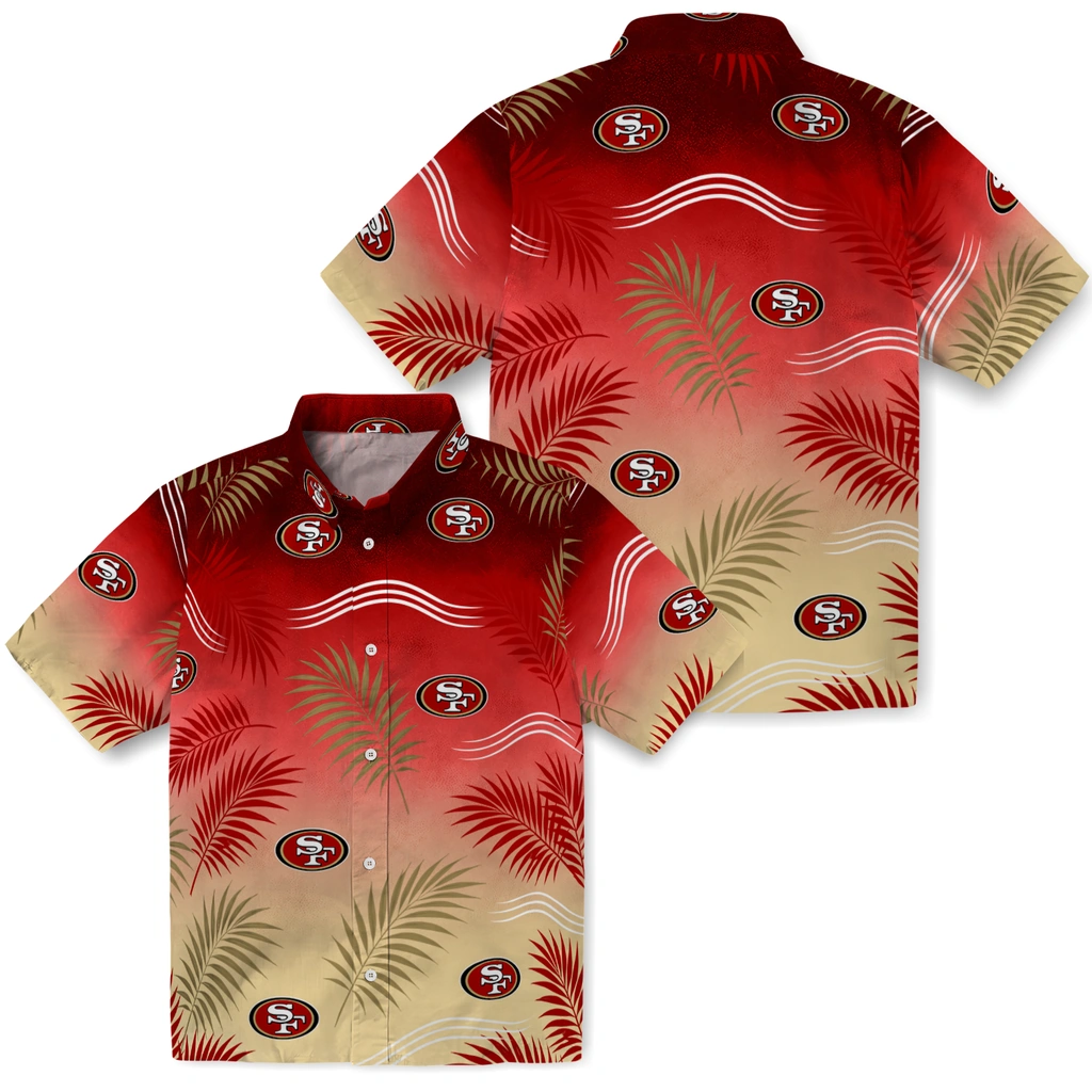 san-francisco-49ers-hawaiian-shirt-customized-ombre-fronds-red-high-quality.webp