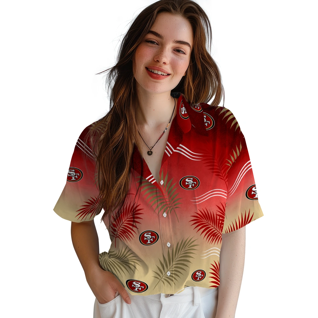 san-francisco-49ers-hawaiian-shirt-customized-ombre-fronds-red-latest-model.webp