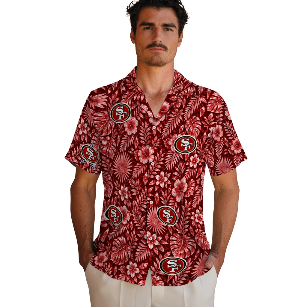 san-francisco-49ers-hawaiian-shirt-personalized-crystal-foliage-red-fashion-forward.webp