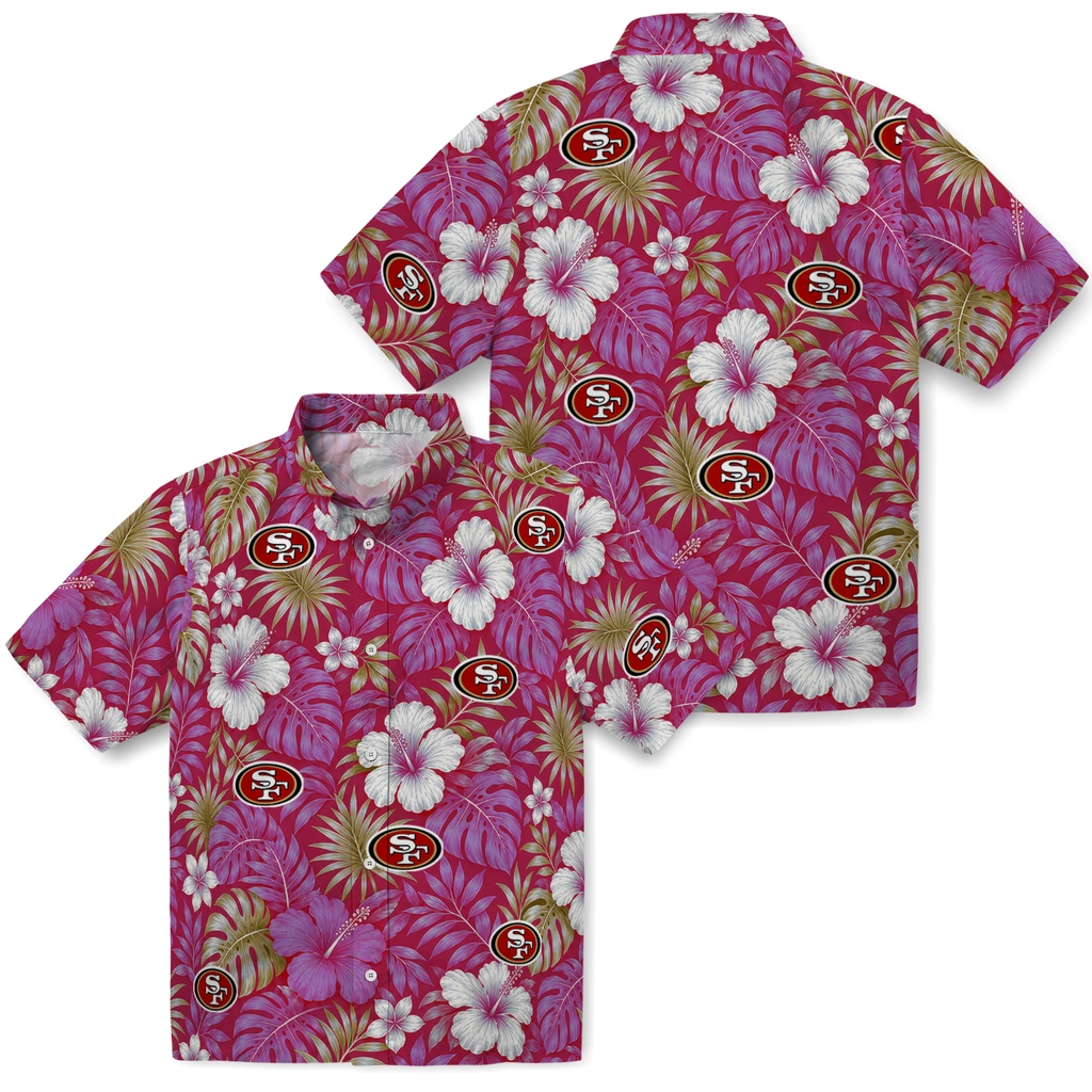 san-francisco-49ers-hawaiian-shirt-personalized-hibiscus-monstera-red-high-quality.webp