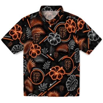 San Francisco Giants Hawaiian Shirt - Neon Florals Black