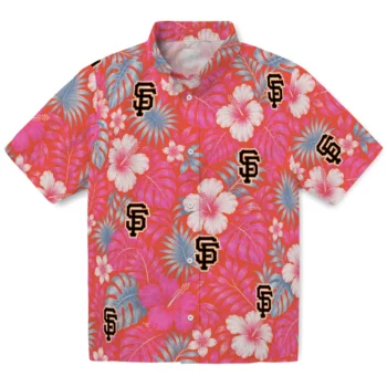 San Francisco Giants Hawaiian Shirt - Hibiscus Monstera Orange
