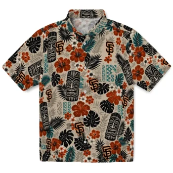 San Francisco Giants Hawaiian Shirt - Tiki Masks Warm Beige