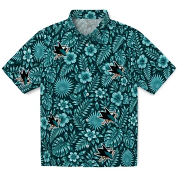 San Jose Sharks Hawaiian Shirt - Crystal Foliage Teal